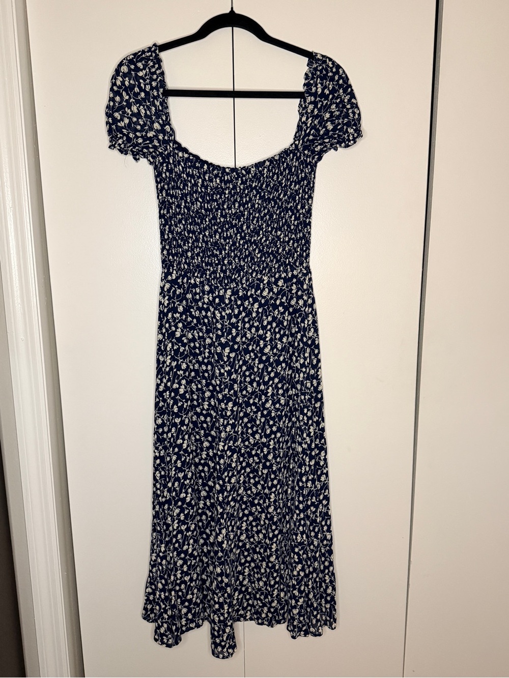 Reformation Navy and White Floral Smocked Midi Dress - Picture 7 of 7